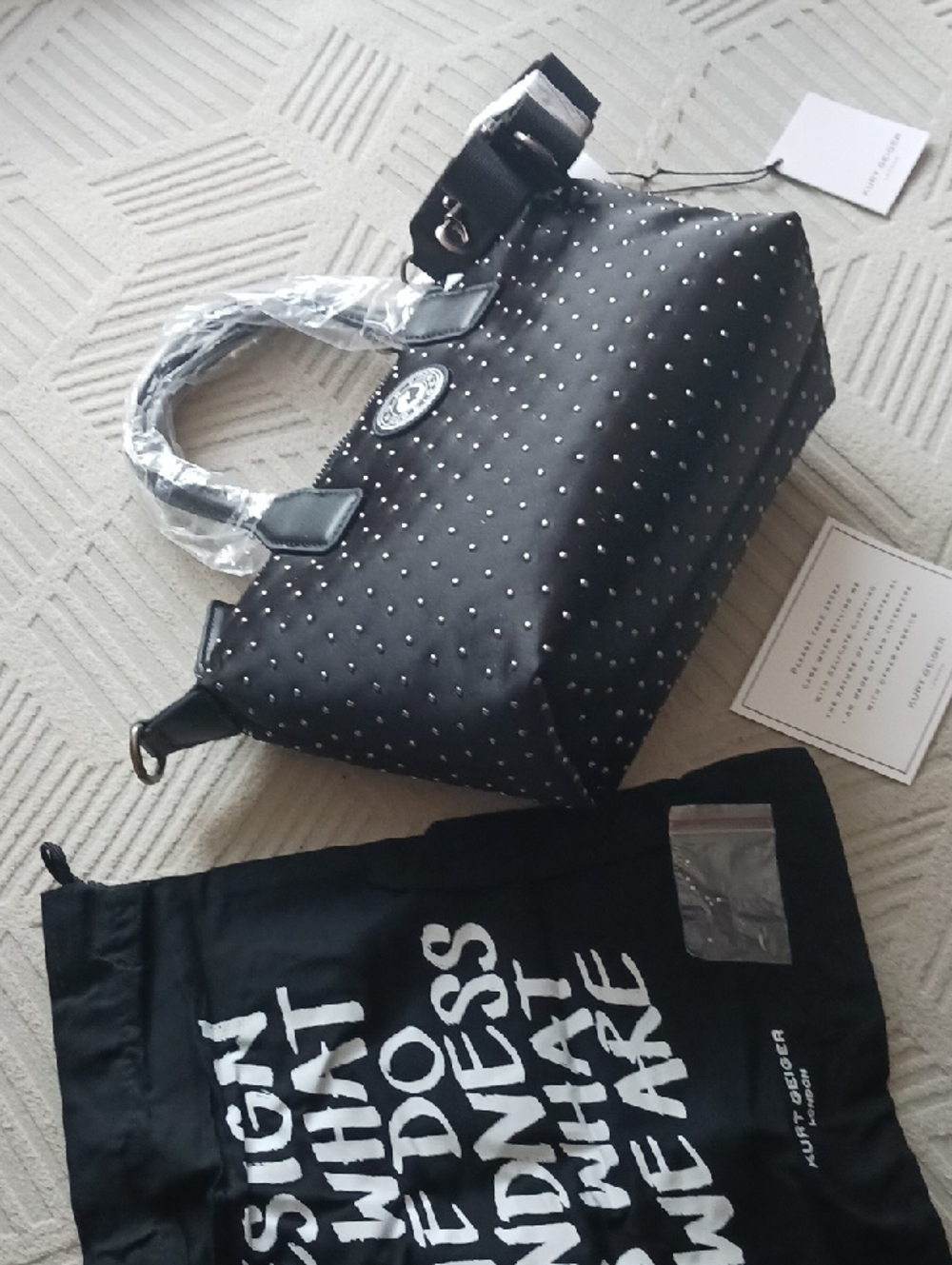 NWT Kurt Geiger Studded Satin Black Crossbody Tote Bag